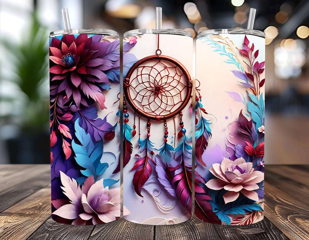 3D Dreamcatcher Floral Tumbler | Purple Teal Boho Travel Mug (20oz)