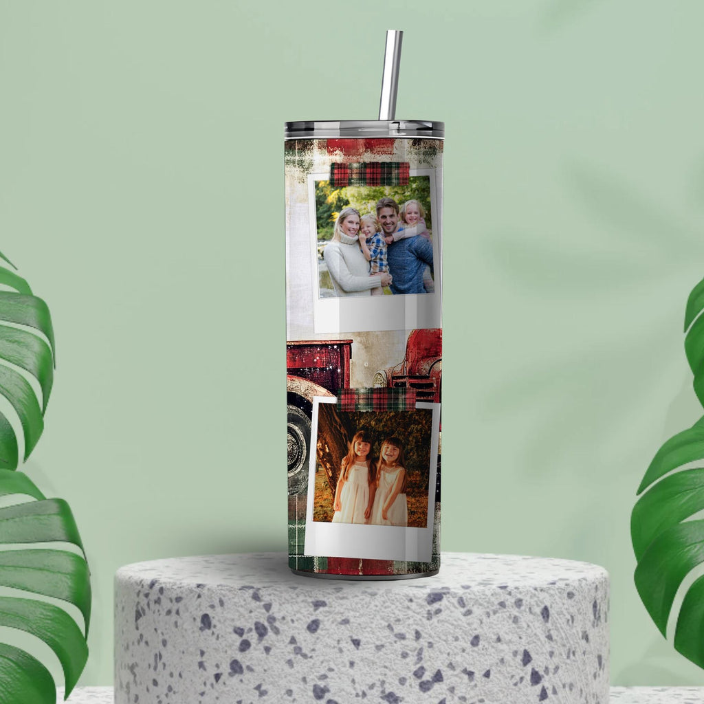 Personalized Polaroid Photo Tumbler | Custom Farmhouse Holiday Mug (20oz)