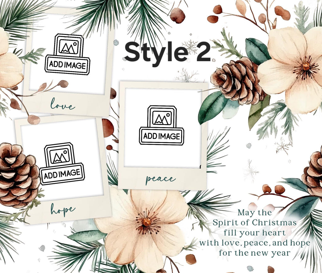 Personalized Polaroid Photo Tumbler | Winter Botanical Holiday Beverage Holder (20oz)