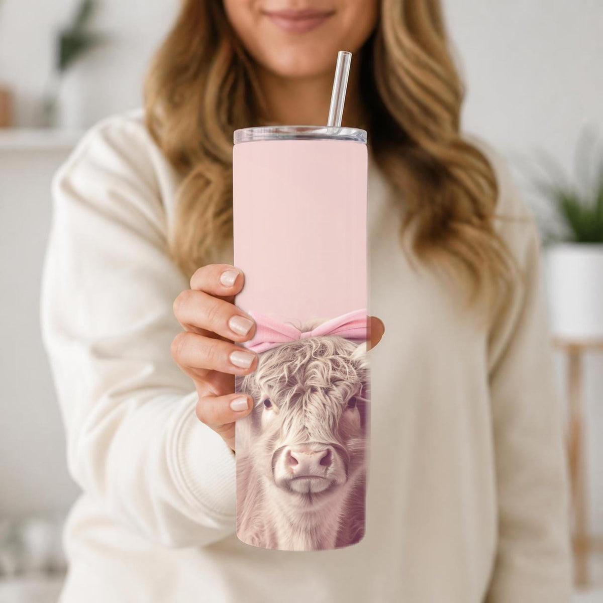 Coquette Highland Cow Skinny Tumbler | Pink Bow Baby Calf Travel Mug (20oz)