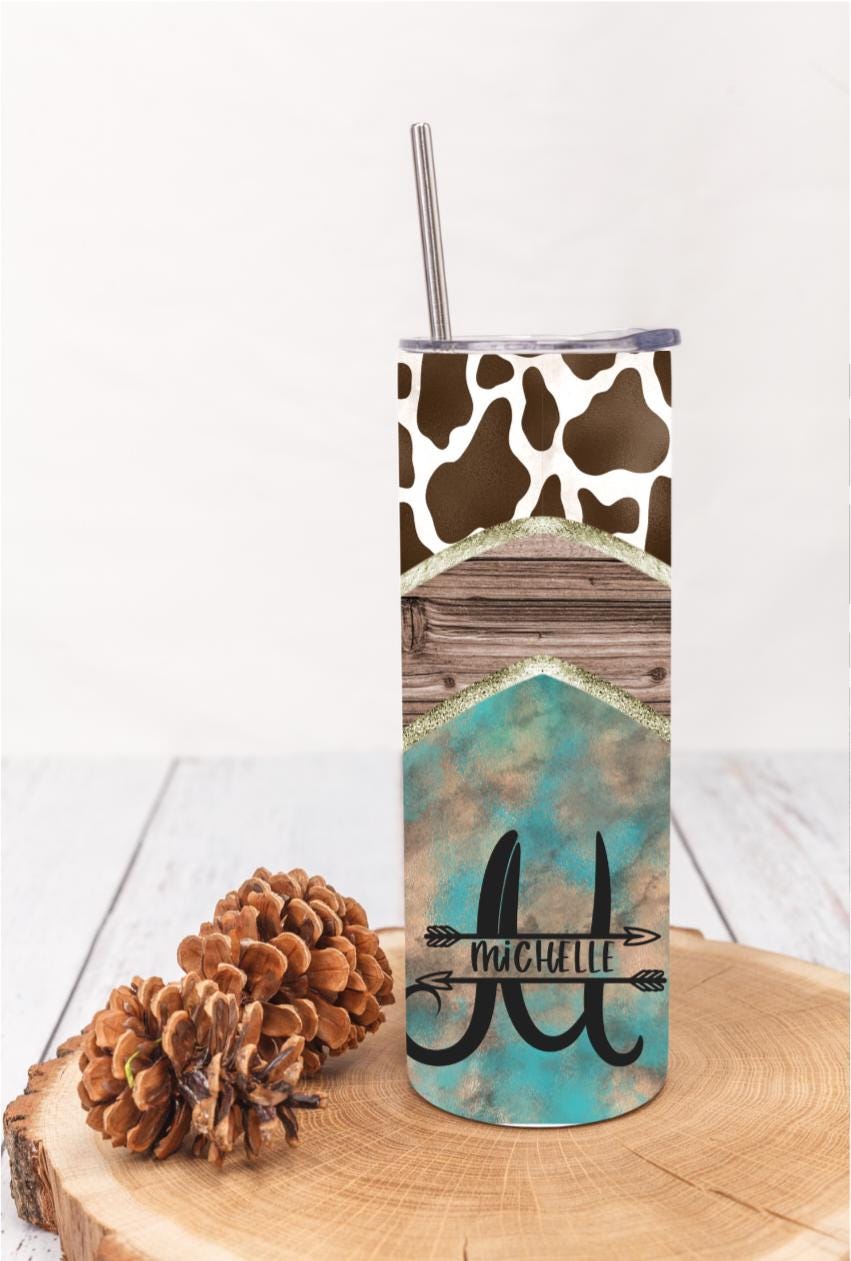 Personalized Western Cow Print 20oz Skinny Tumbler with Name