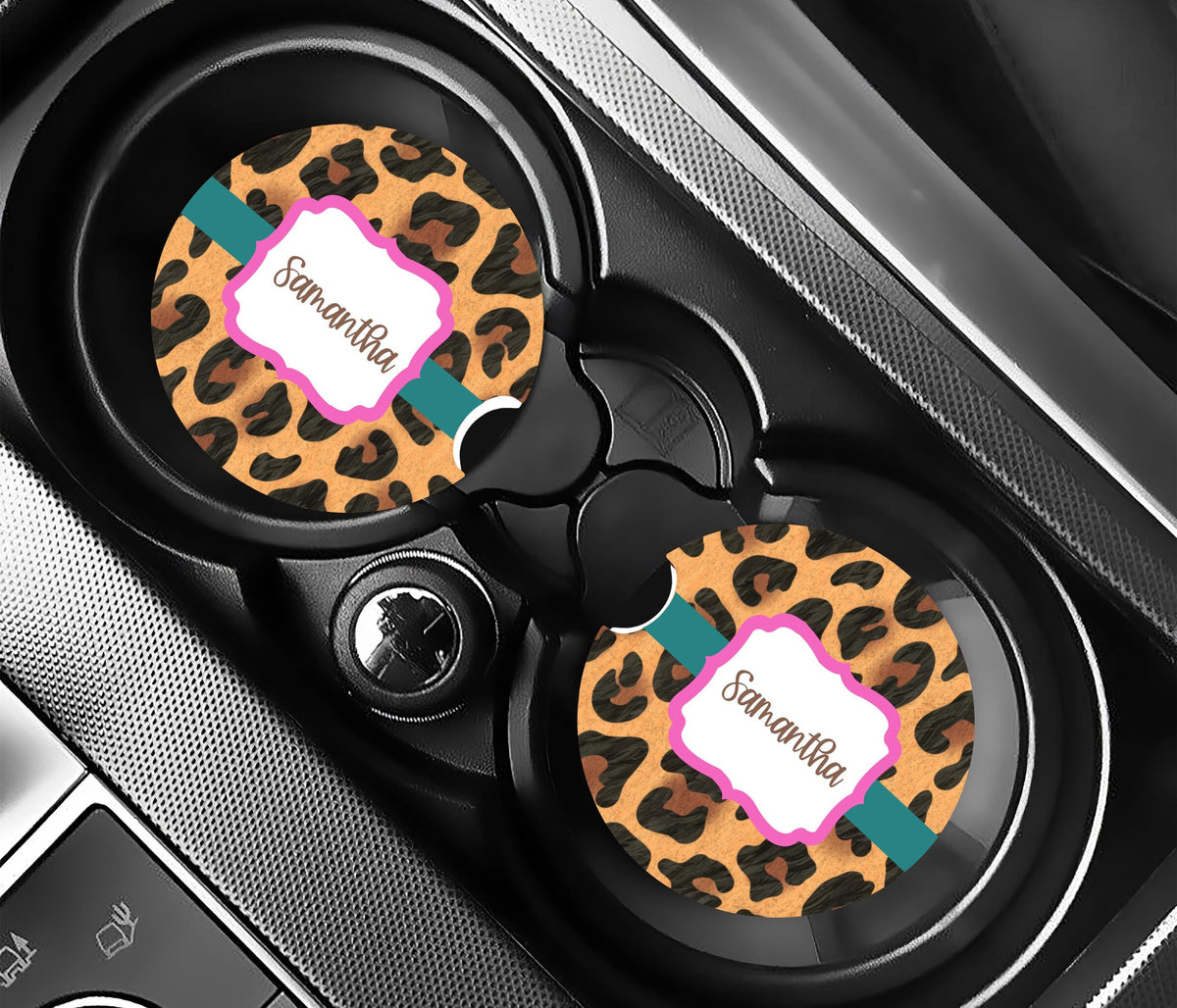 Personalized Leopard Car Coasters 2 Pack