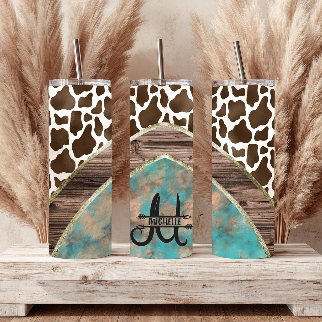 Personalized Western Cow Print 20oz Skinny Tumbler with Name