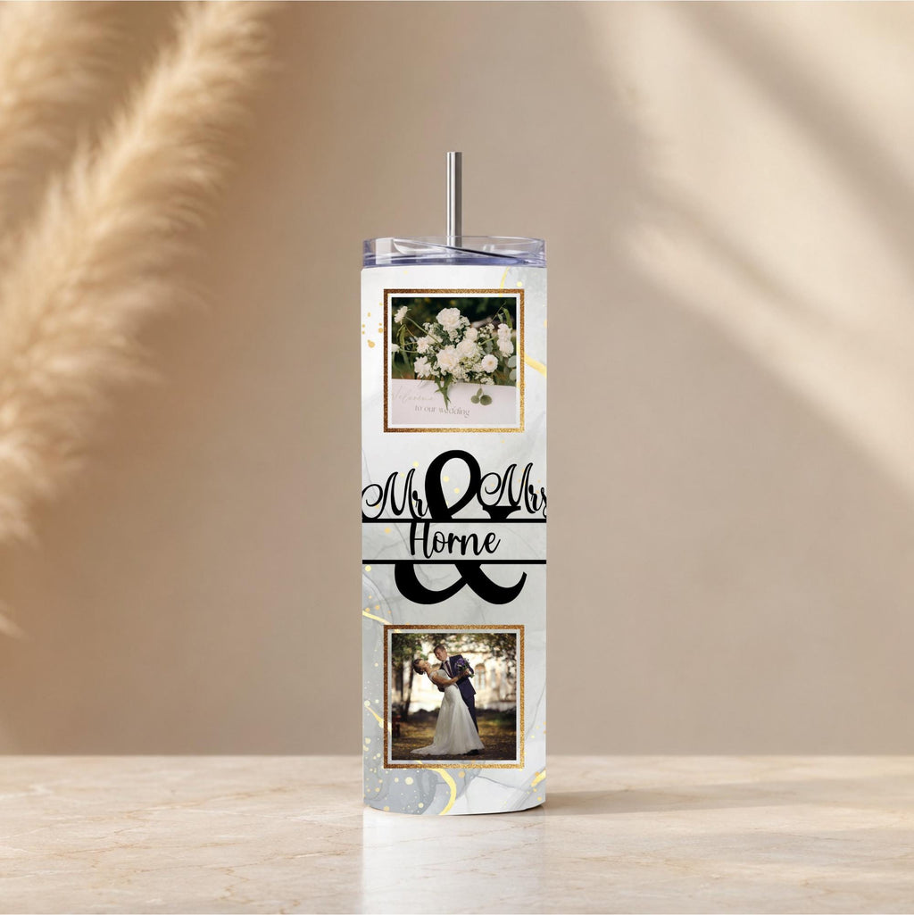 Personalized Wedding Photo Tumbler | Custom Collage, Monogram (20oz)