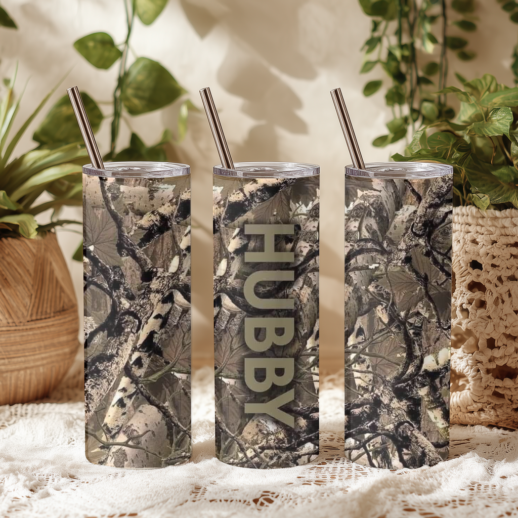 His and Hers Camo Tumbler Set | Wifey and Hubby 20oz Skinny Tumblers