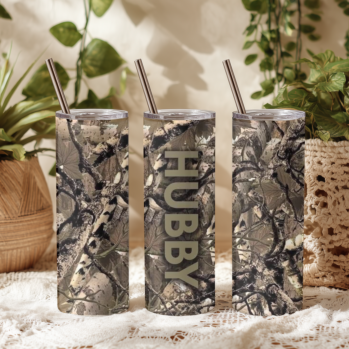 His and Hers Camo Tumbler Set | Wifey and Hubby 20oz Skinny Tumblers