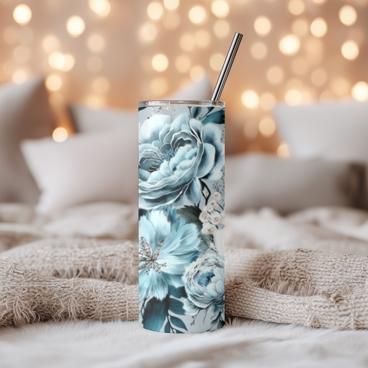 Navy & Teal Floral Tumbler