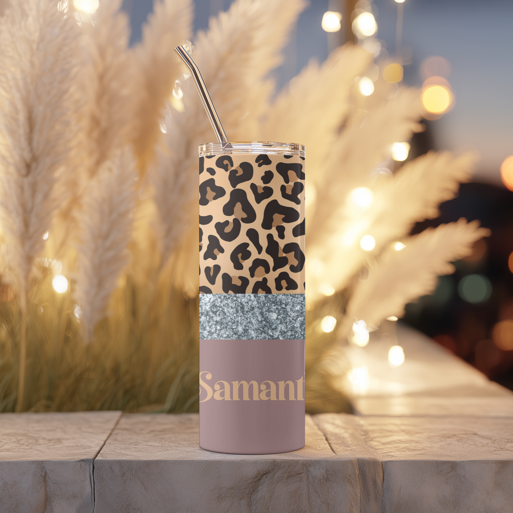 Leopard & Silver Glitter Split Tumbler