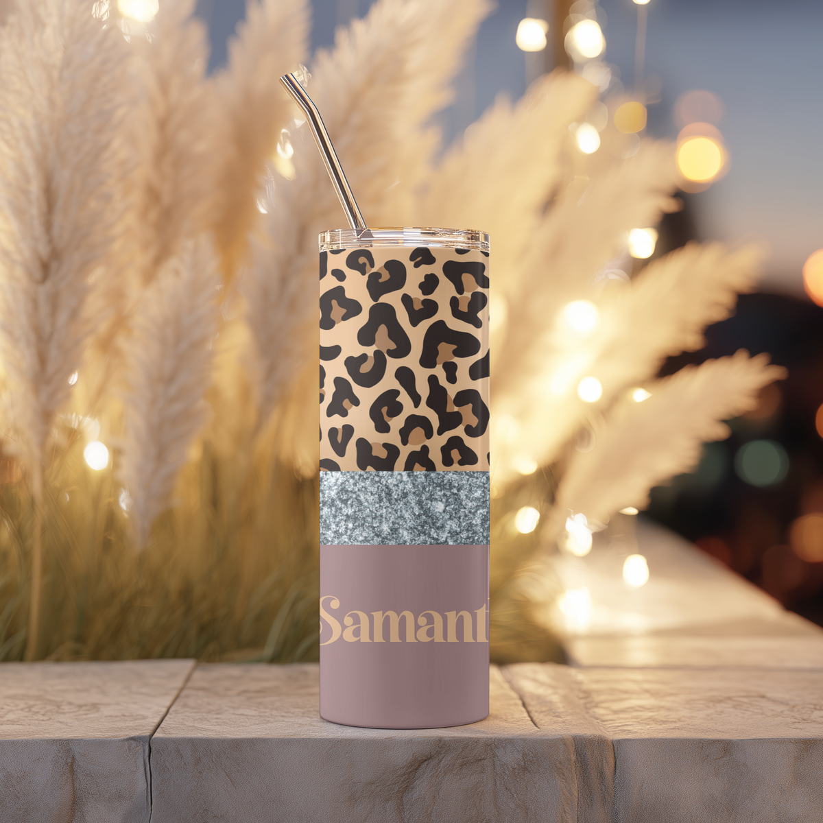 Leopard & Silver Glitter Split Tumbler