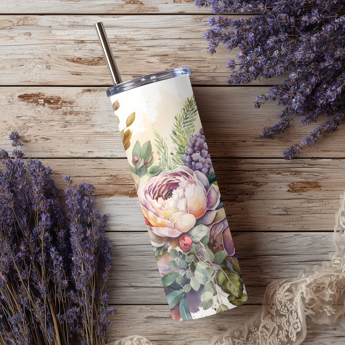 Earthy Watercolor Bouquet Tumbler