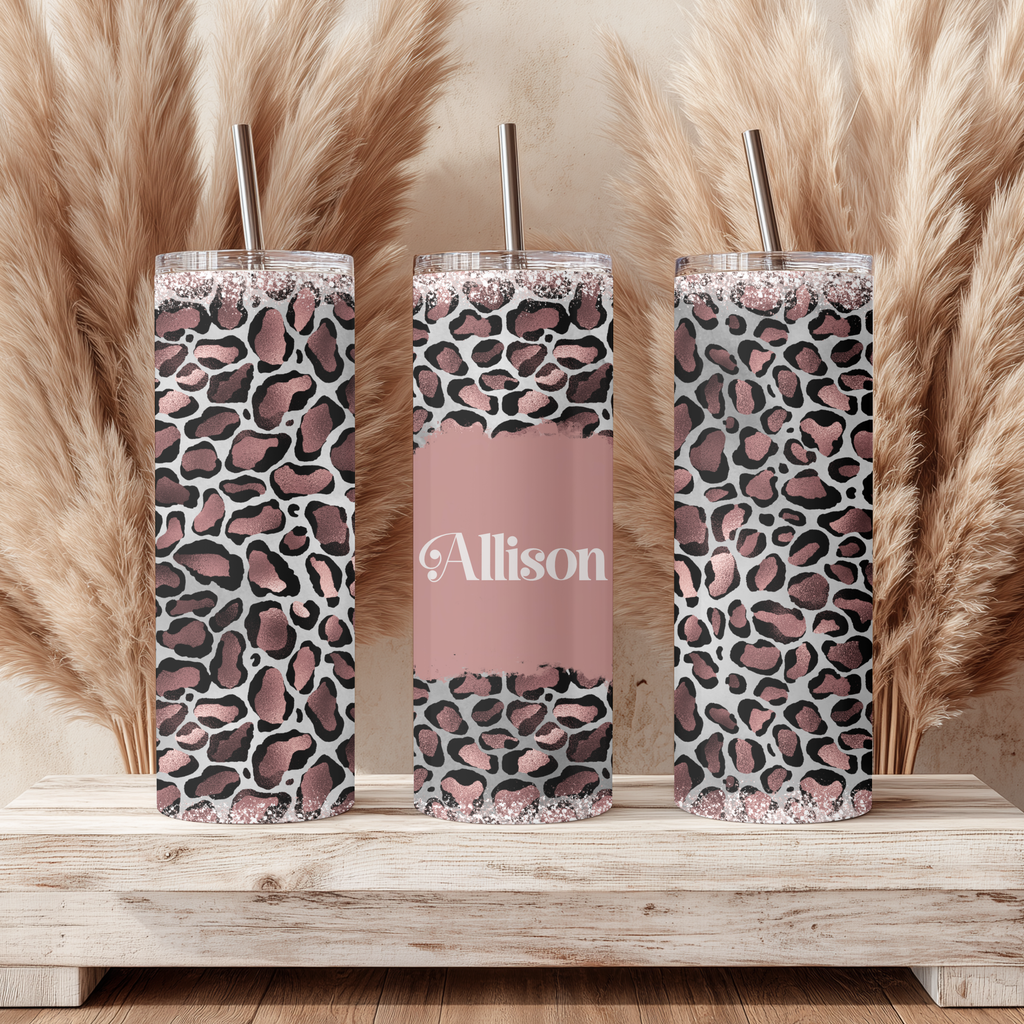 Rose Gold Cheetah Glitter Split Tumbler