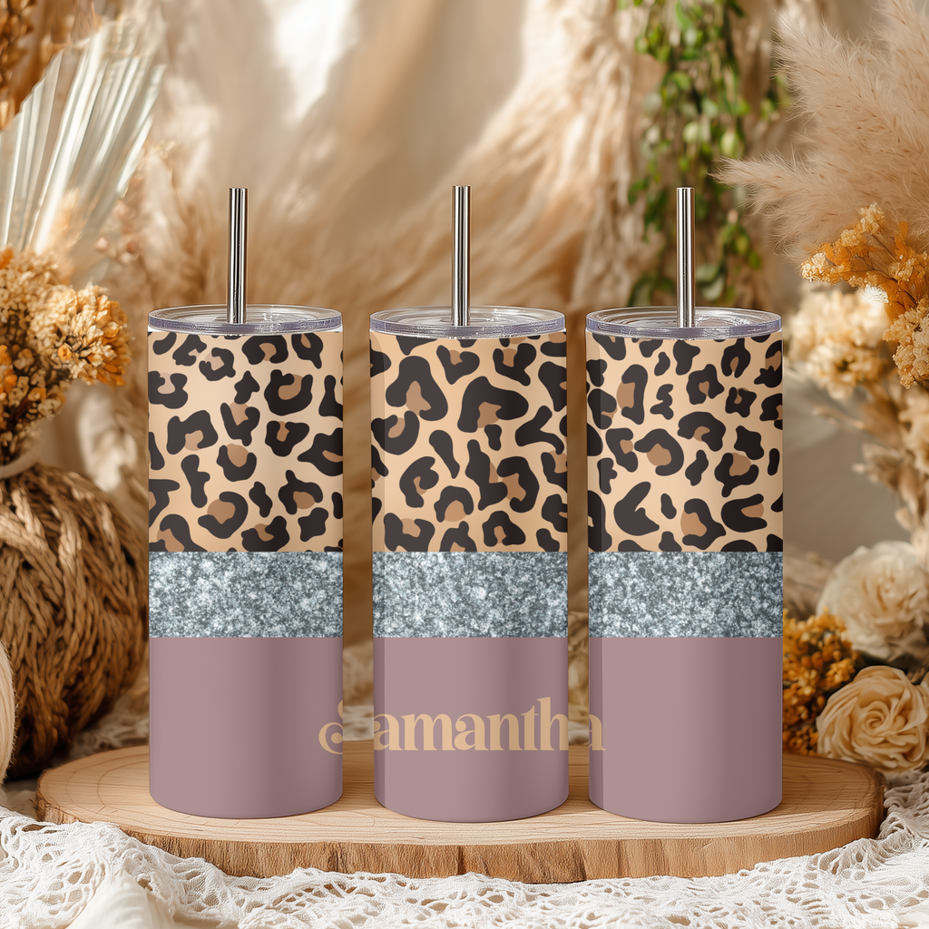 Leopard & Silver Glitter Split Tumbler