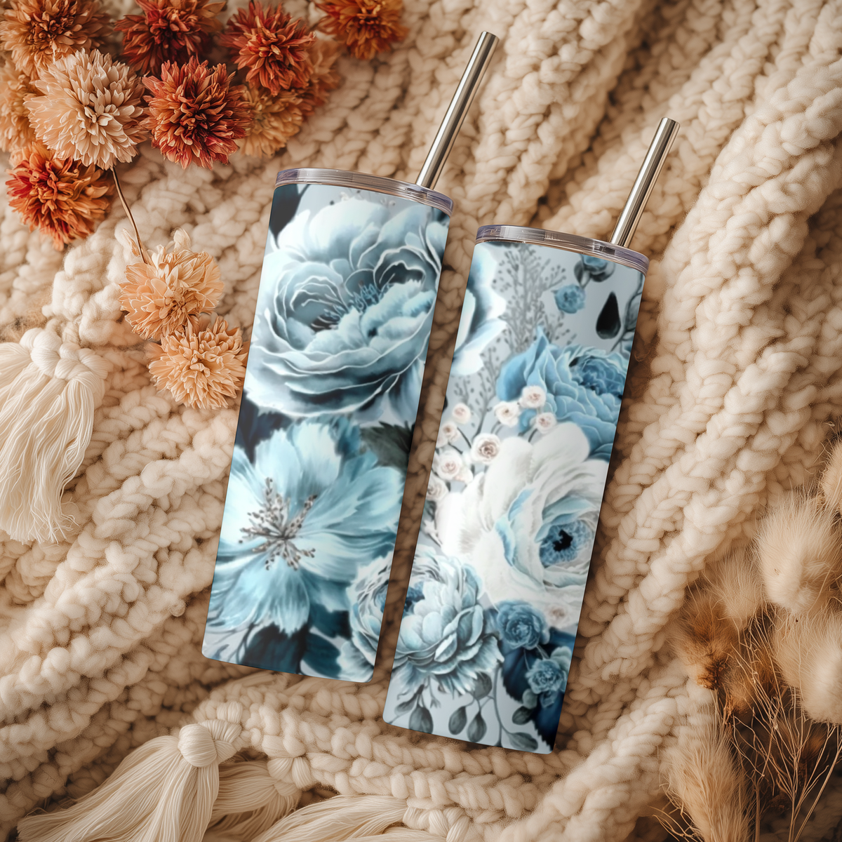 Navy & Teal Floral Tumbler