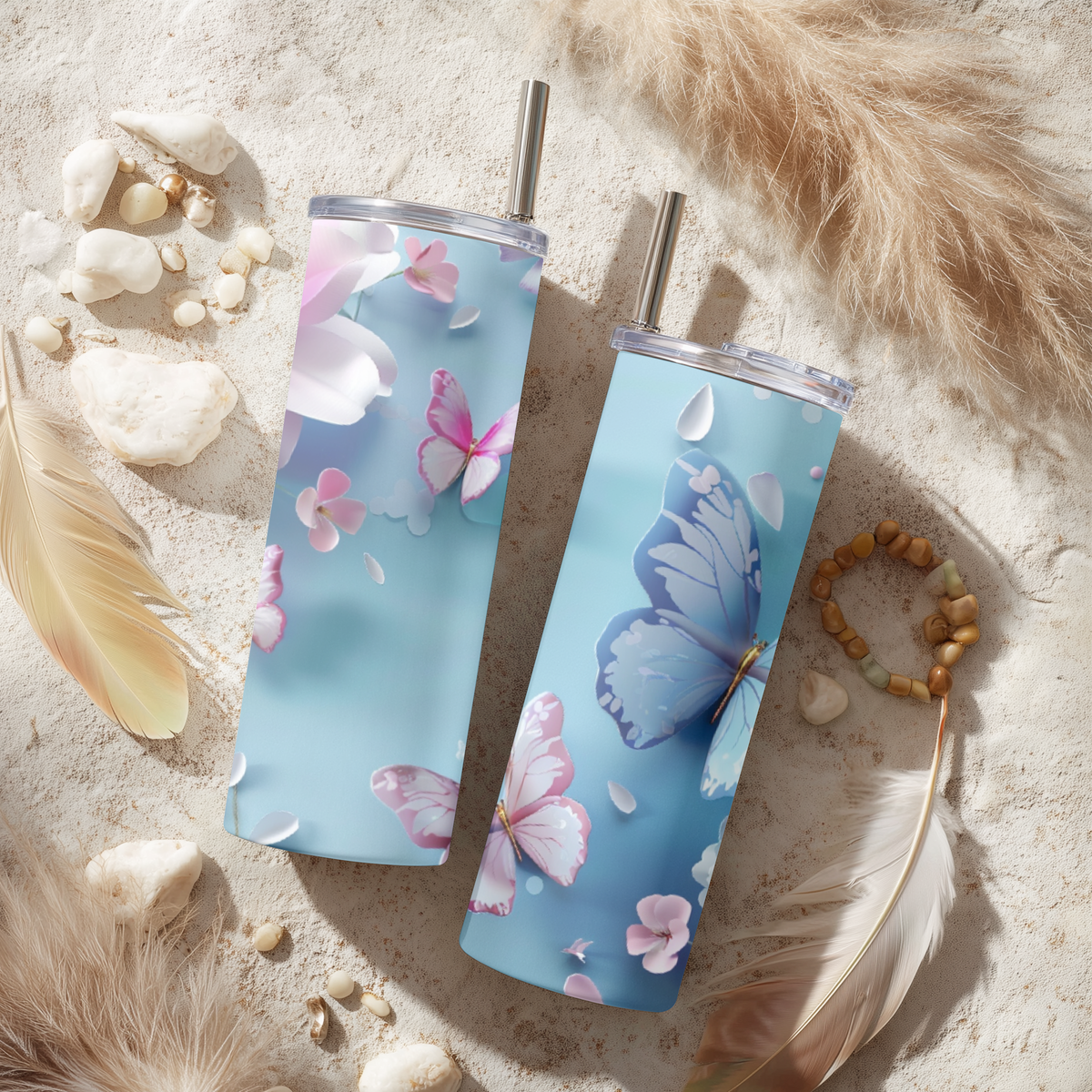 3D Pastel Butterfly Tumbler