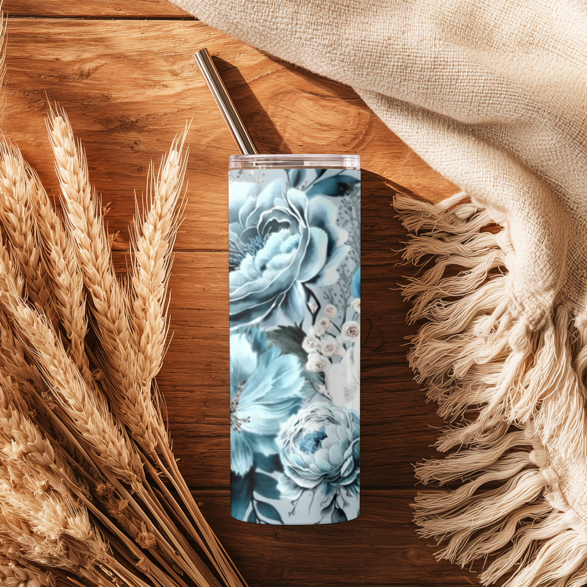 Navy & Teal Floral Tumbler