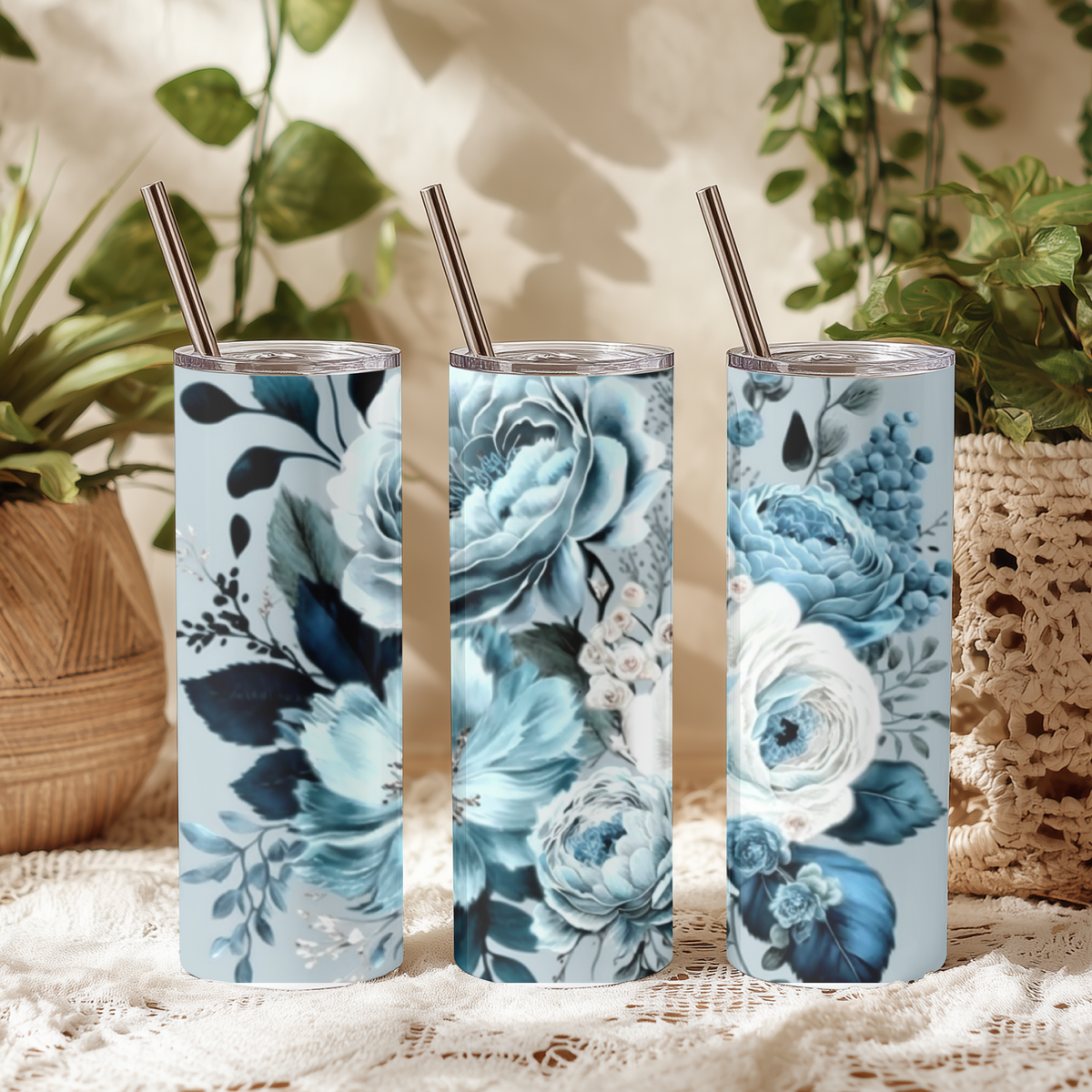 Navy & Teal Floral Tumbler