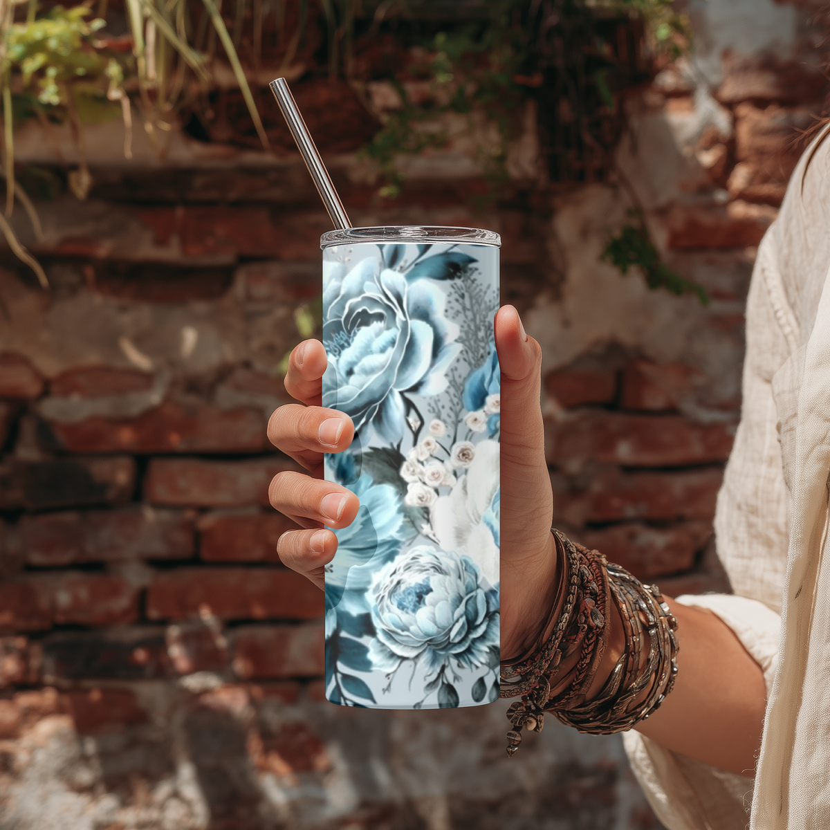 Navy & Teal Floral Tumbler