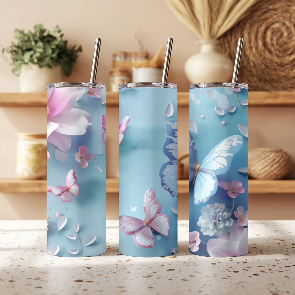 3D Pastel Butterfly Tumbler