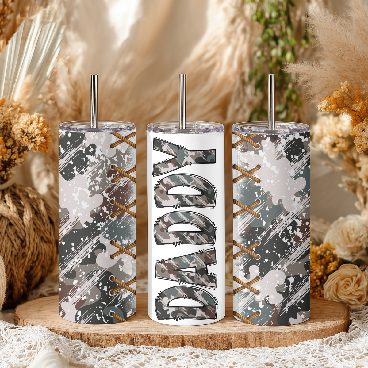 Daddy Distressed Camouflage 20oz Stainless Steel Insulated Tumbler