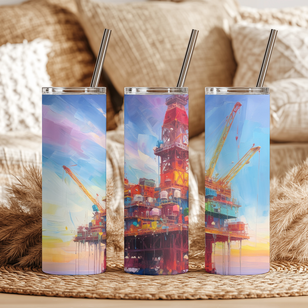 Oil Rig Watercolor 20 oz Tumbler