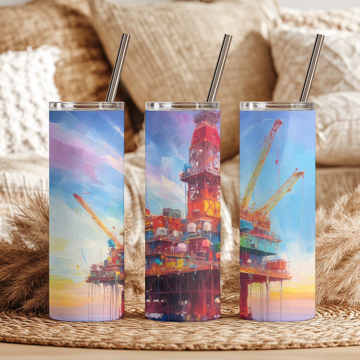 Oil Rig Watercolor 20 oz Tumbler