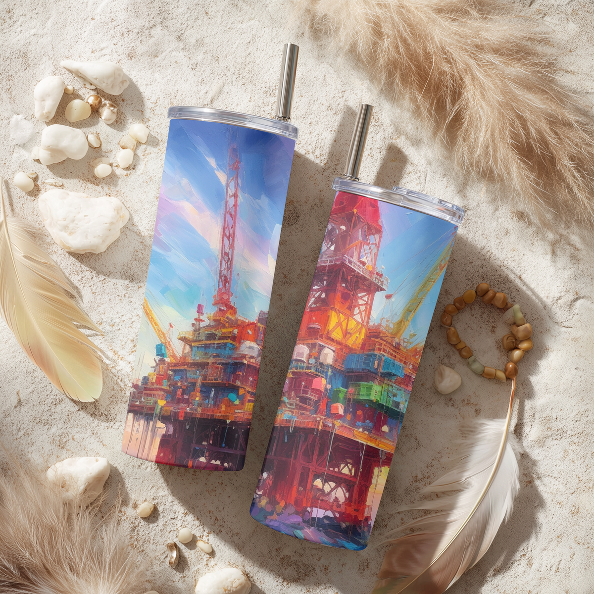 Oil Rig Watercolor 20 oz Tumbler