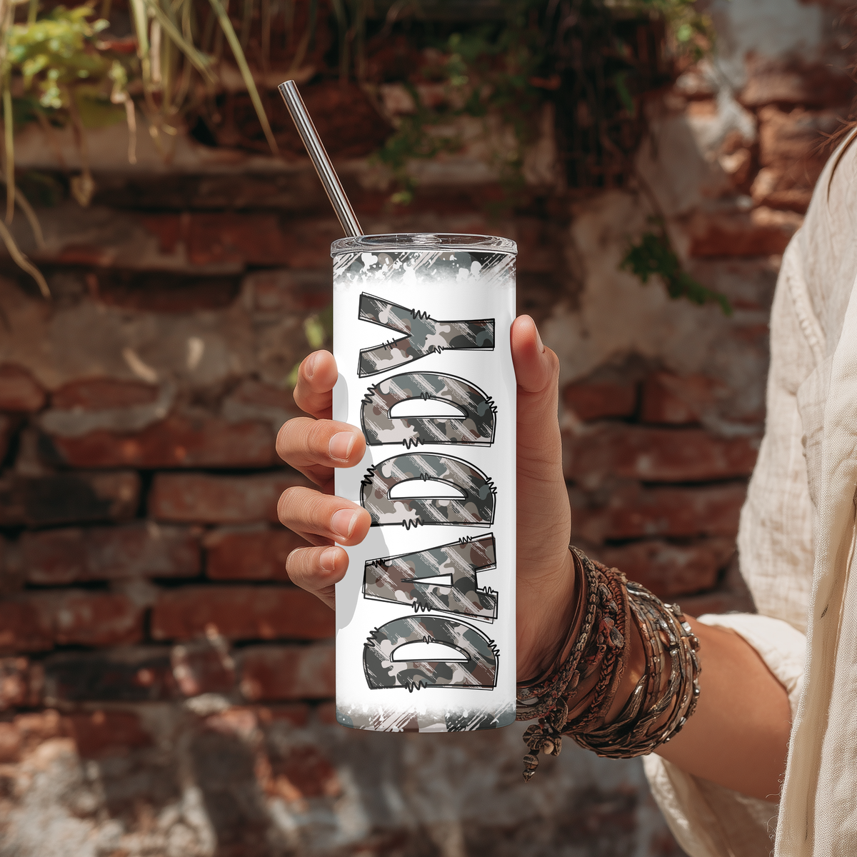 Daddy Distressed Camouflage 20oz Stainless Steel Insulated Tumbler