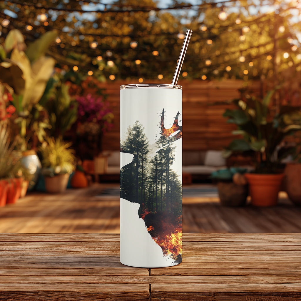 Personalized Watercolor Forest Fire Elk Silhouette Tumbler