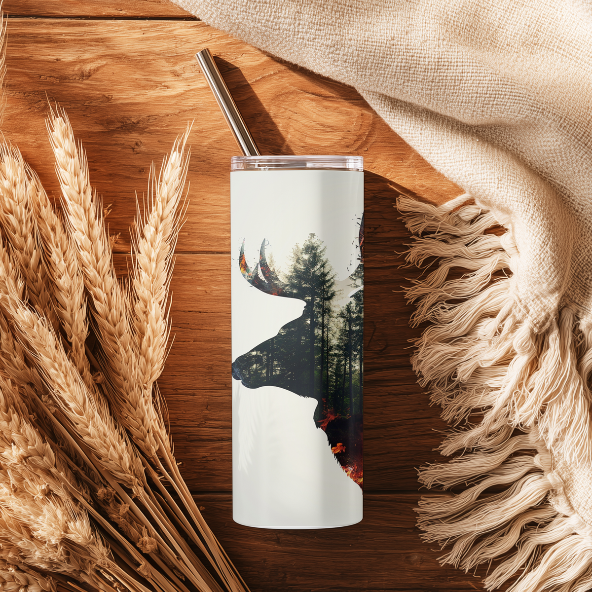 Personalized Watercolor Forest Fire Elk Silhouette Tumbler