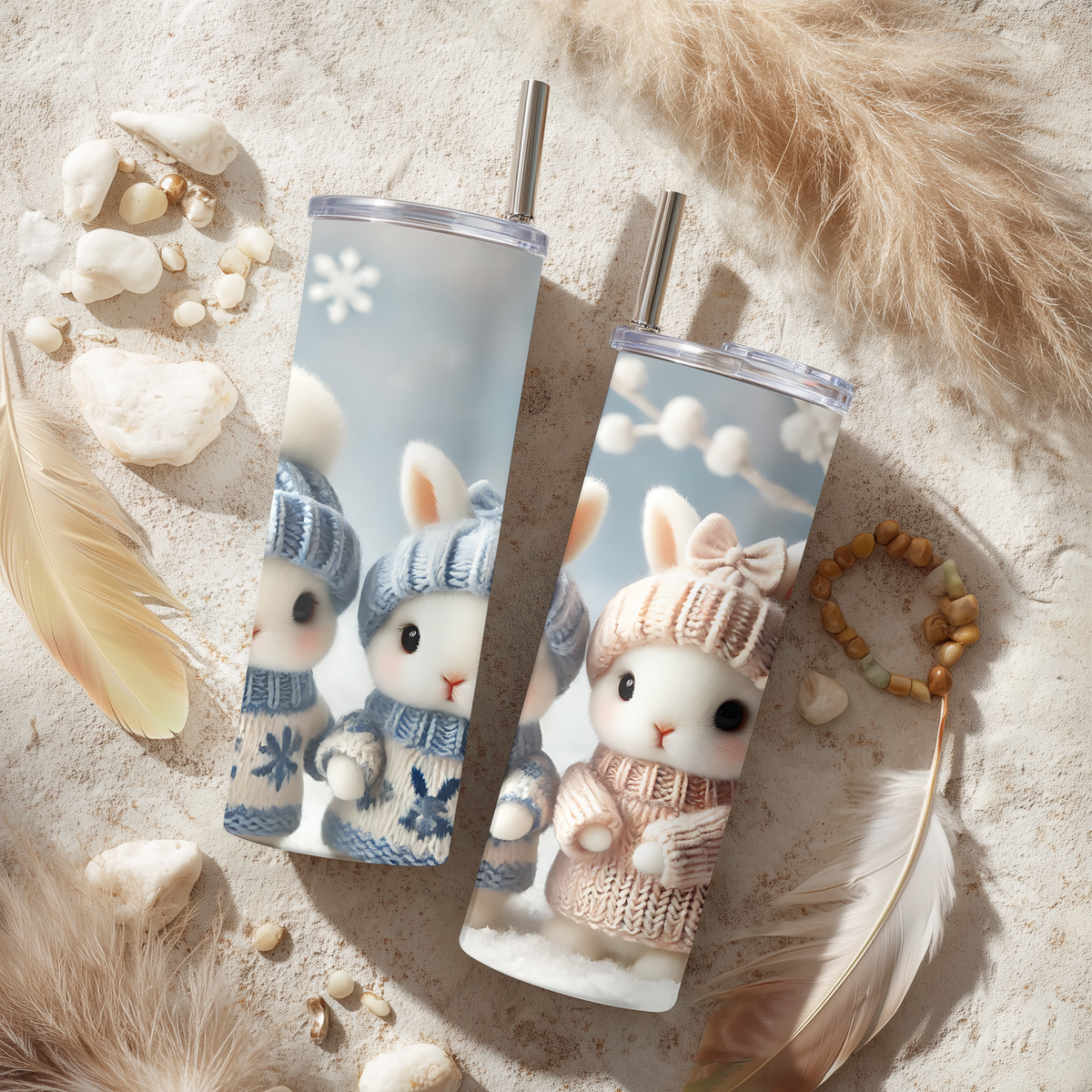 Cozy Winter Bunnies in Sweaters 20oz Skinny Tumbler