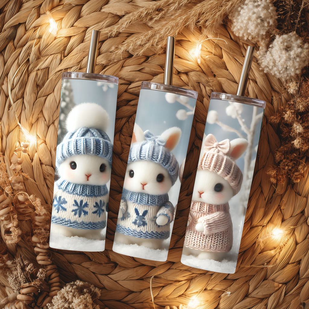 Cozy Winter Bunnies in Sweaters 20oz Skinny Tumbler