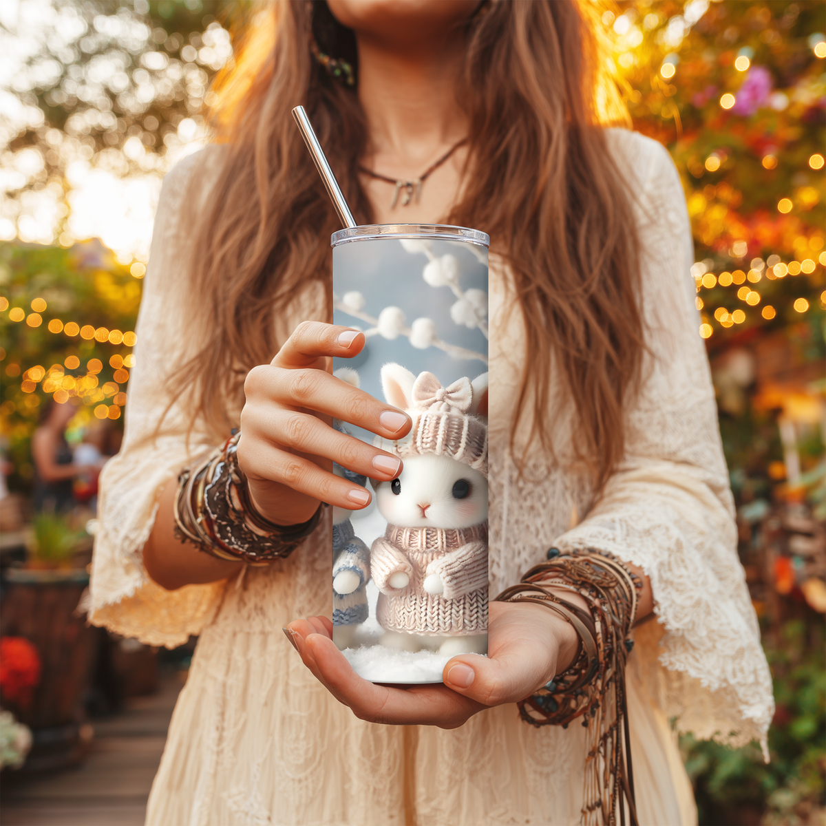 Cozy Winter Bunnies in Sweaters 20oz Skinny Tumbler