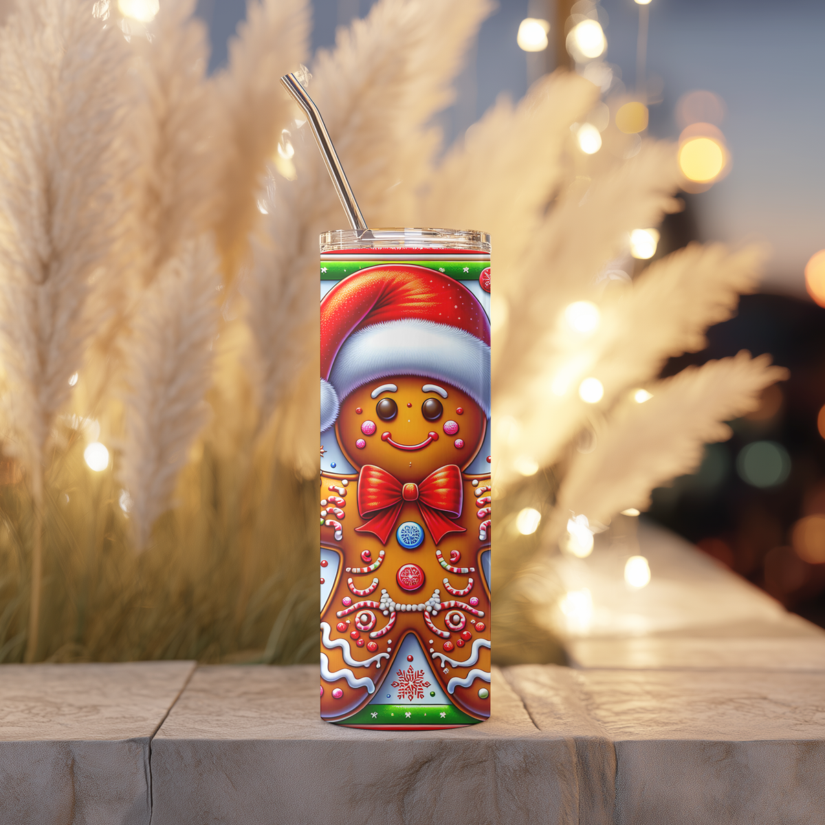 Vibrant Santa Gingerbread Man 20oz Skinny Tumbler