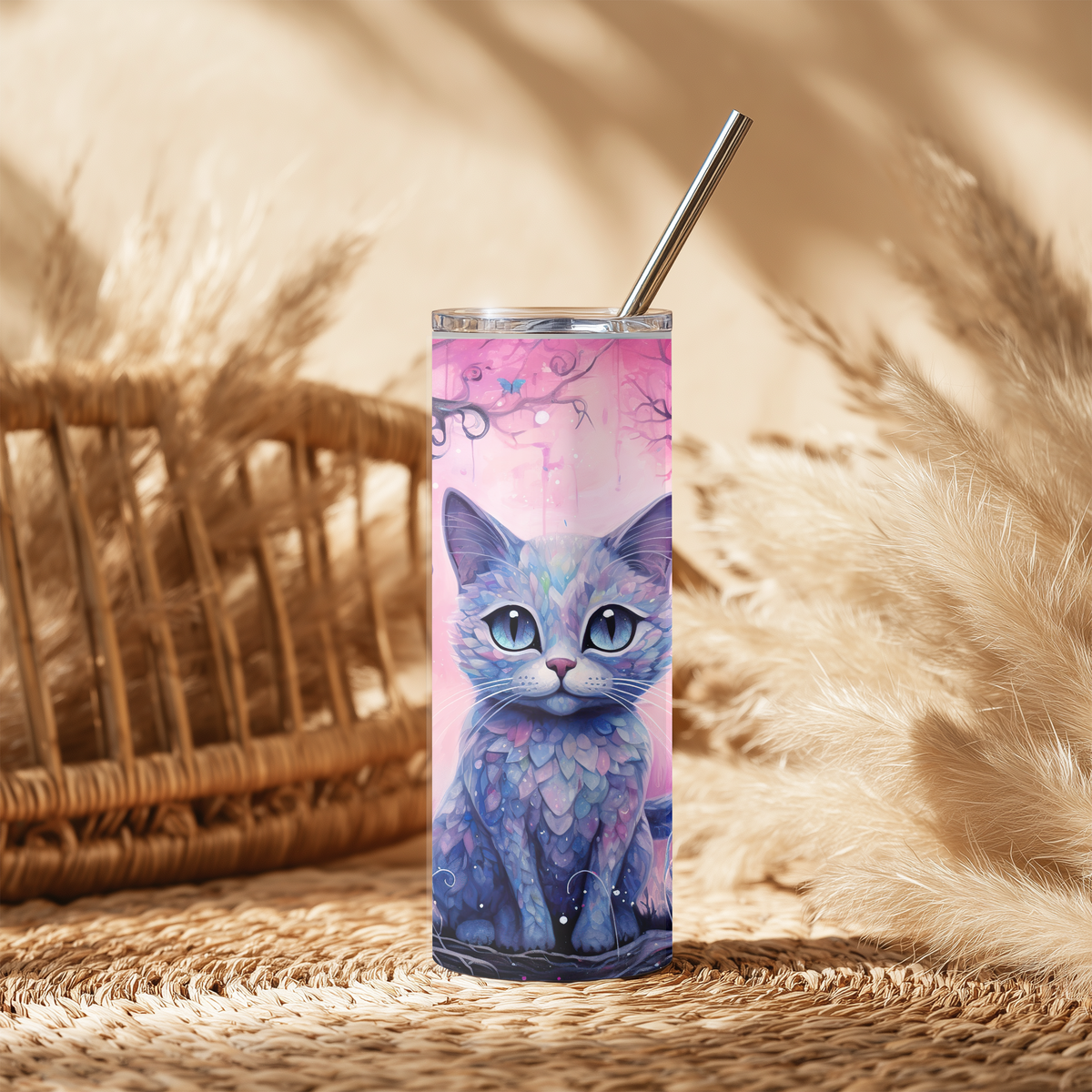 Whimsical Mosaic Fantasy Cat 20oz Skinny Tumbler