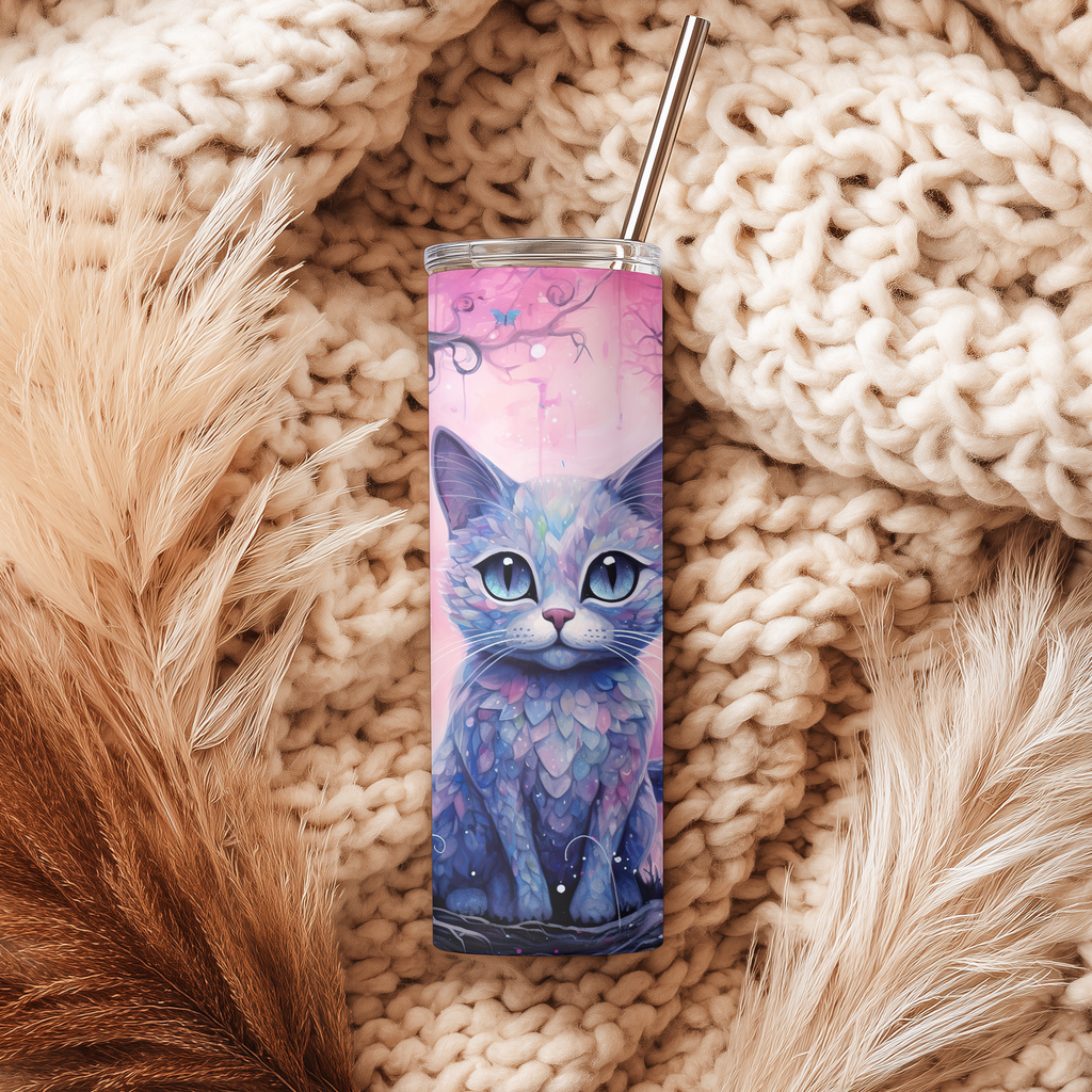 Whimsical Mosaic Fantasy Cat 20oz Skinny Tumbler