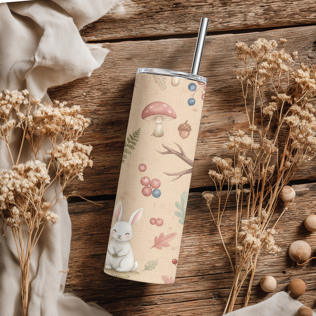 Watercolor Woodland Creatures Burlap Print 20oz Skinny Tumbler