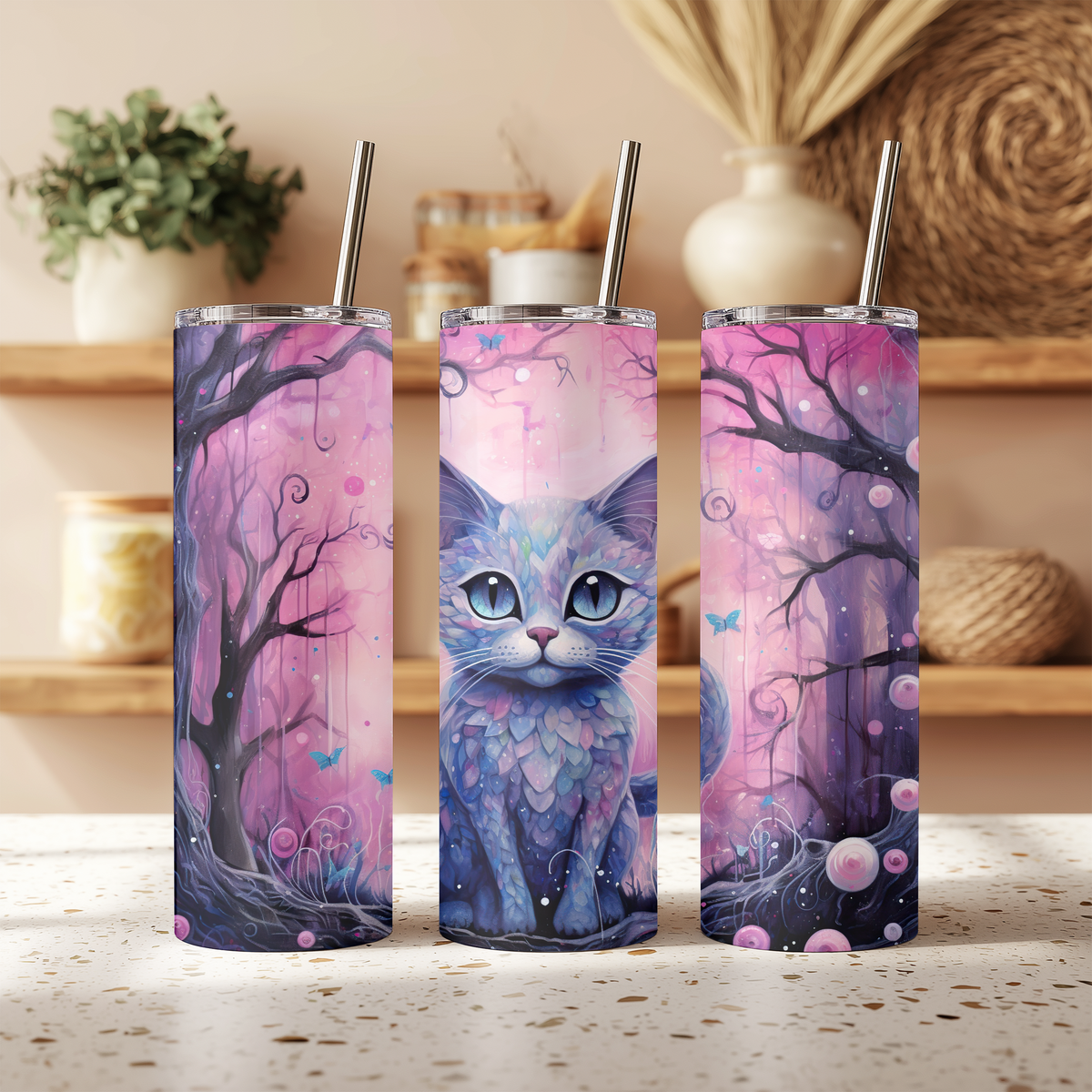 Whimsical Mosaic Fantasy Cat 20oz Skinny Tumbler