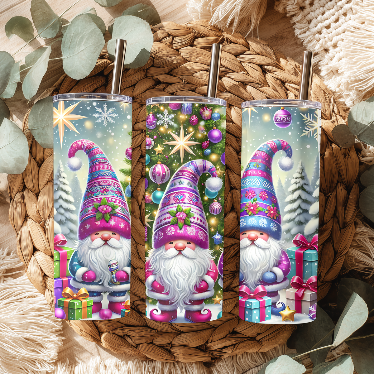 Vibrant Winter Gnome Wonderland 20oz Skinny Tumbler