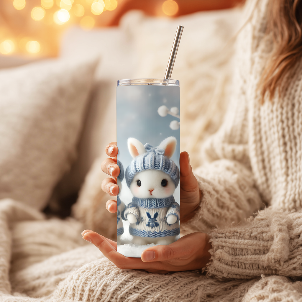 Cozy Winter Bunnies in Sweaters 20oz Skinny Tumbler