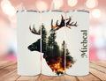 Personalized Watercolor Forest Fire Elk Silhouette Tumbler
