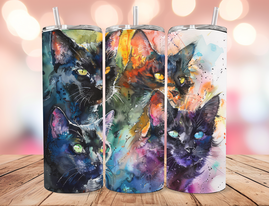 Watercolor Black Cat Abstract 20oz Skinny Tumbler