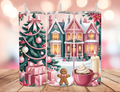 Pink Christmas Village & Gingerbread 20oz Skinny Tumbler