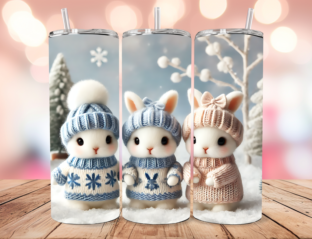 Cozy Winter Bunnies in Sweaters 20oz Skinny Tumbler