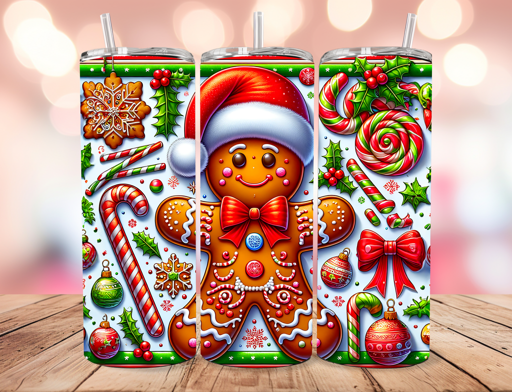 Vibrant Santa Gingerbread Man 20oz Skinny Tumbler