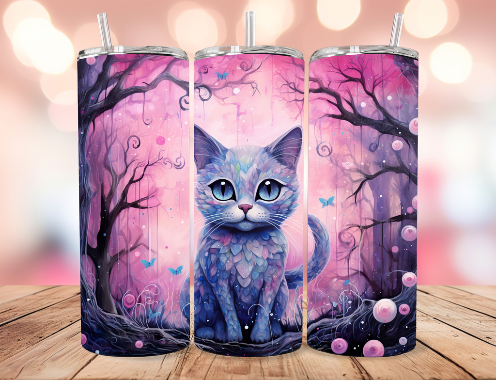Whimsical Mosaic Fantasy Cat 20oz Skinny Tumbler