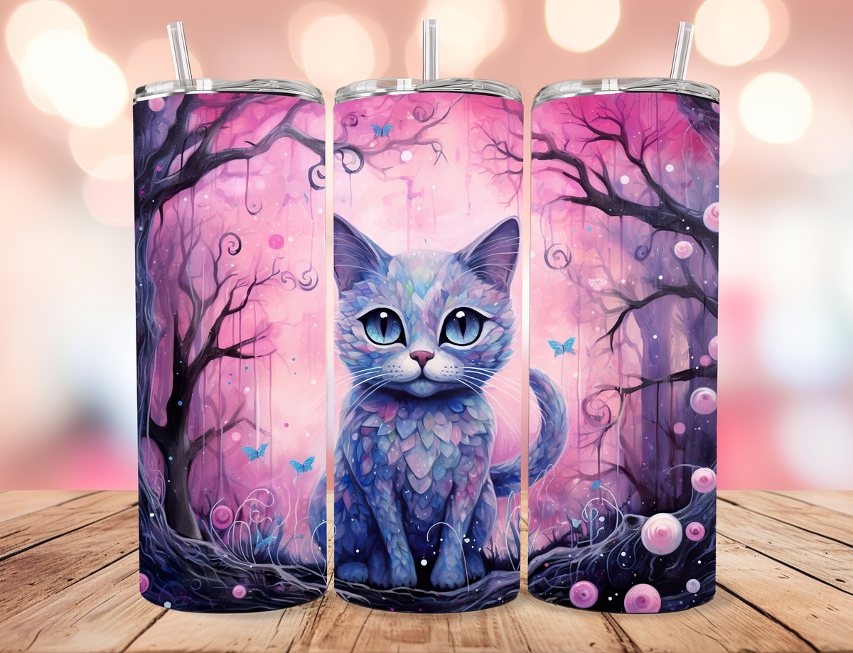 Whimsical Mosaic Fantasy Cat 20oz Skinny Tumbler