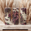 Burgundy Coquette Cherries & Bows 20oz Skinny Tumbler - Vintage Dark Floral Sublimation Travel Mug