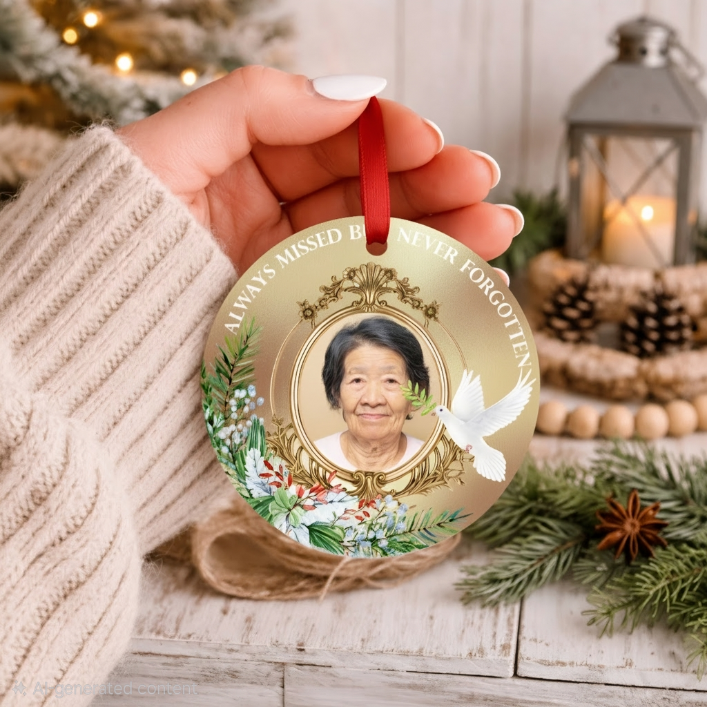 Personalized Memorial Photo Christmas Ornament | In Loving Memory Custom Holiday Keepsake | Loss of Loved One Bereavement Gift