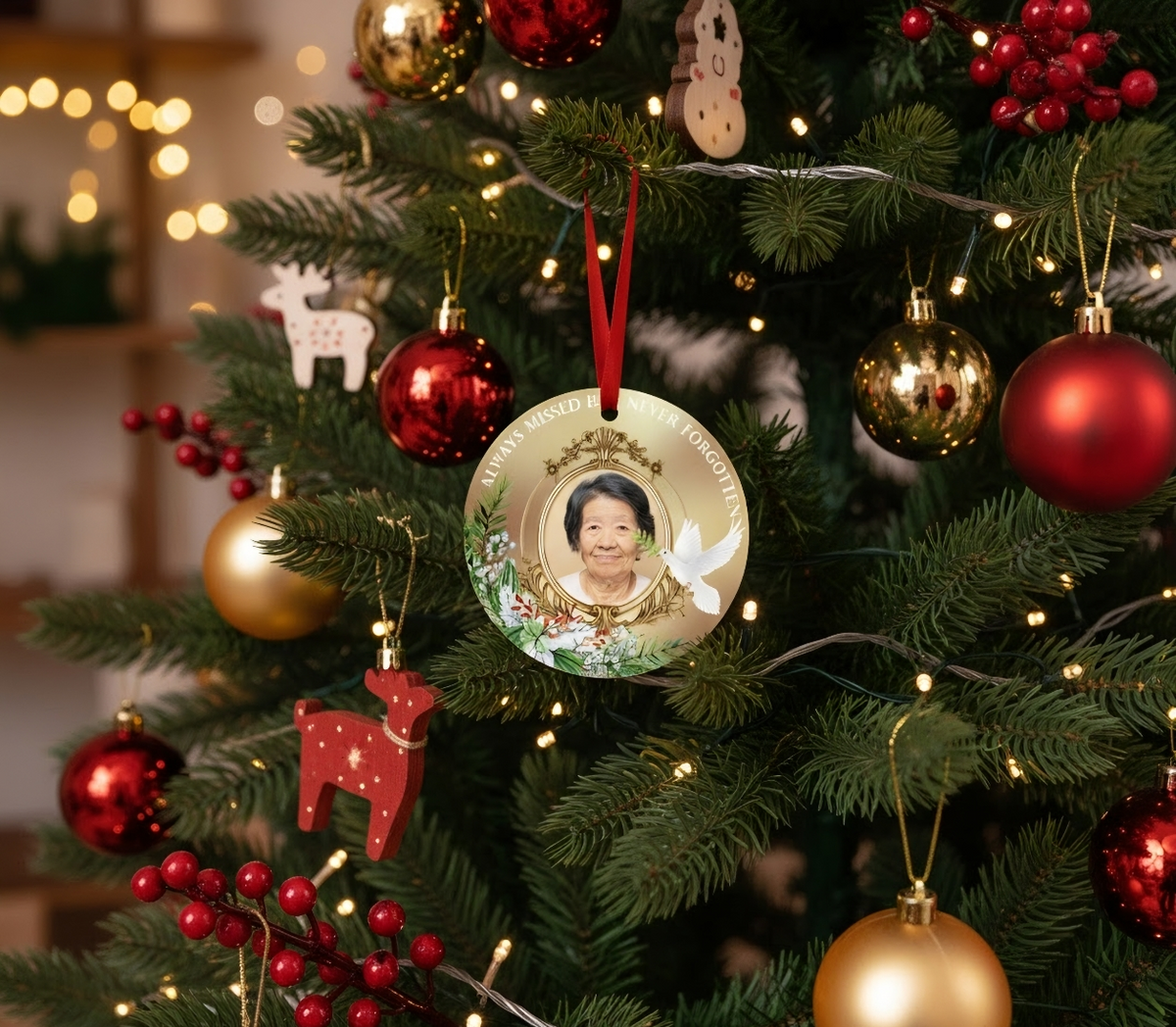 Personalized Memorial Photo Christmas Ornament | In Loving Memory Custom Holiday Keepsake | Loss of Loved One Bereavement Gift