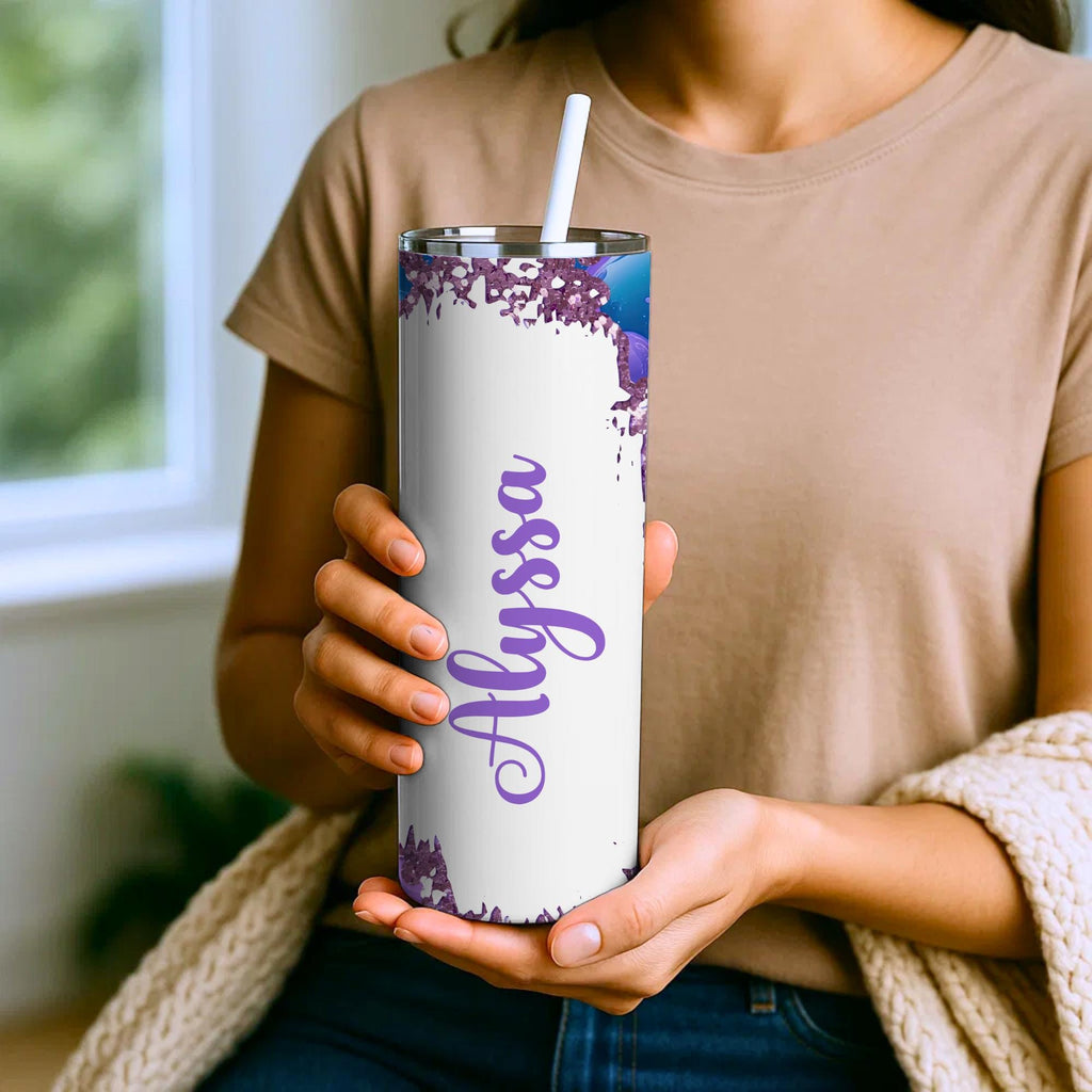 Personalized 3D Bubble Tumbler | Purple Teal Geode Glitter Skinny Mug (20oz)